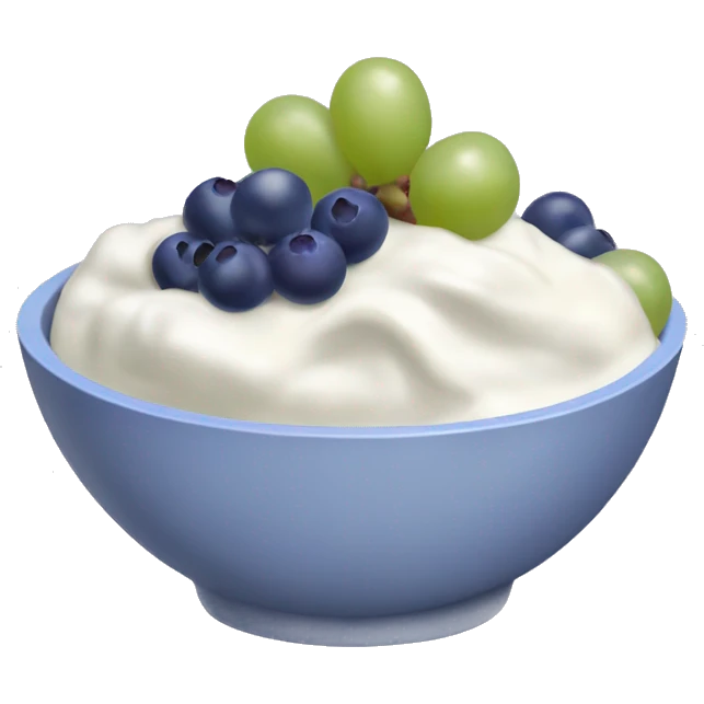 yoghurt bowl with grapes and blueberries and fruit emoji