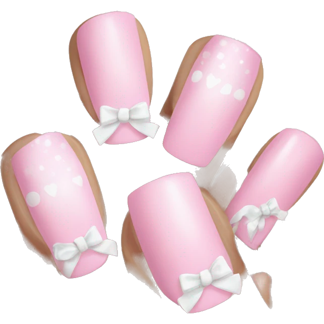 Light pink nails with white bows emoji