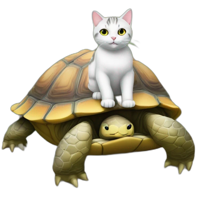 Un chat sur une tortue sur un chie'mn emoji
