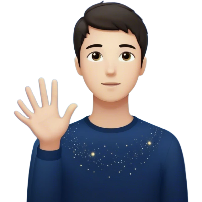 A young man stands in a vast, starry universe, surrounded by floating particles of light. Each particle represents a choice, a moment, a memory—his personal universe. He reaches out, touching one, knowing that everything he does stays in this space forever. universe around him emoji
