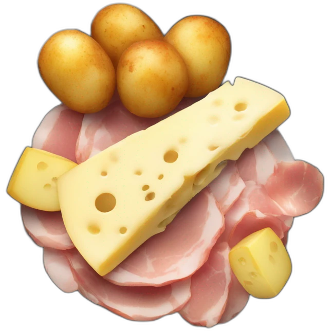 Melting raclette cheese in a plate with ham and potatoes  emoji