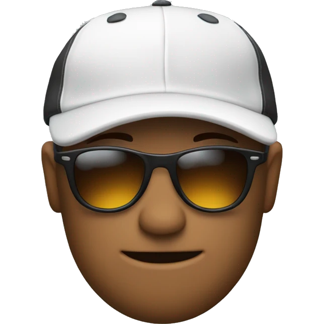 Thinking emoji 🤔 with a hat, a baseball hat, doing 👉🏻 with one hand. The emoji must be black. With sunglasses  emoji