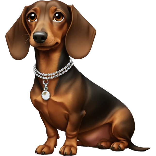 the dachshund wears a necklace with the name Predrag emoji