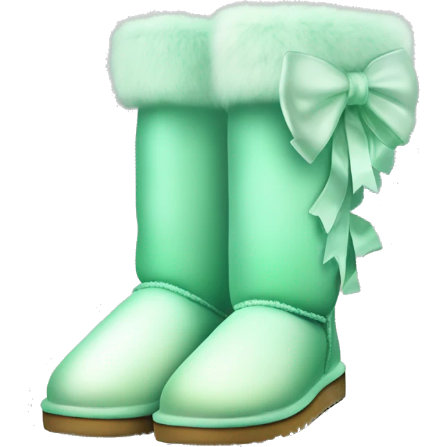 Realistic gradient mint green ugg boots with fur and light mint green bow. emoji