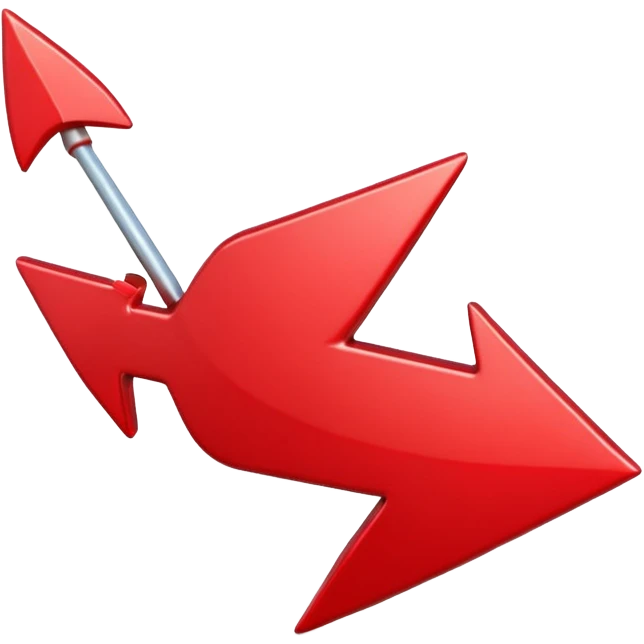 3D Apple style emoji of a pointed arrow, sleek and shiny, vibrant colors, floating on white background, soft shadows, high detail, playful and cute. emoji
