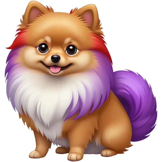 Pomeranian dog with a purple and red tail emoji