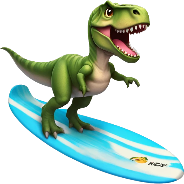 T-Rex surfing with a Tutu￼ emoji