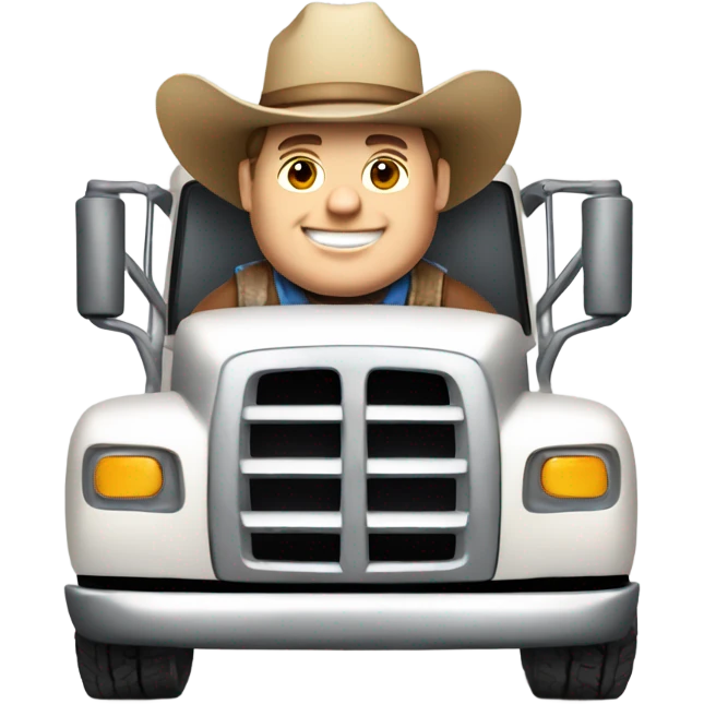 Chubby white guy driving truck with cowboy hat emoji