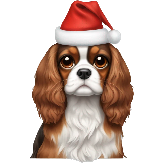 Cavalier King Charles tricolor with Christmas hat emoji