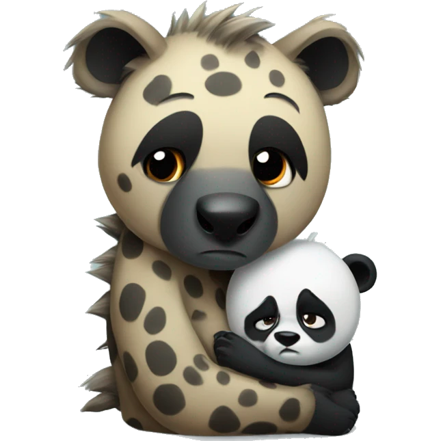 A hyena hugging a panda in a sad mood emoji