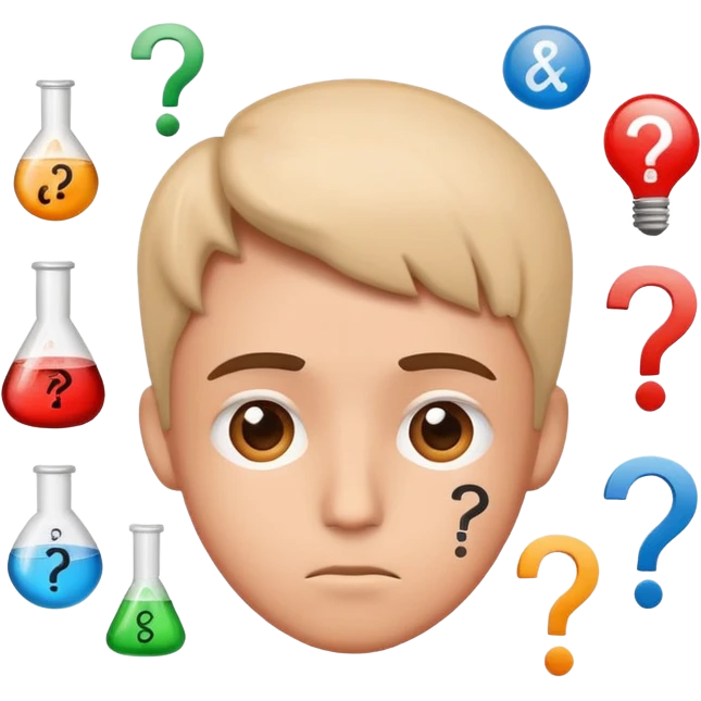thinking face with chemistry symbols and question marks, representing asking about valency emoji