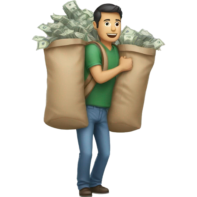 A man carrying overloaded bag of money emoji