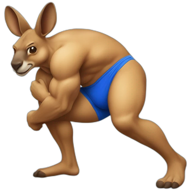 Body builder adult kangaroo blue coloured body punching in left side emoji