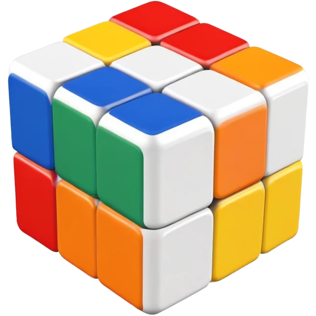 Minimalist 3x3 Rubik's cube with clean design, simple colors, and smooth edges. Classic red, blue, green, yellow, white and orange sides. iOS style emoji. emoji