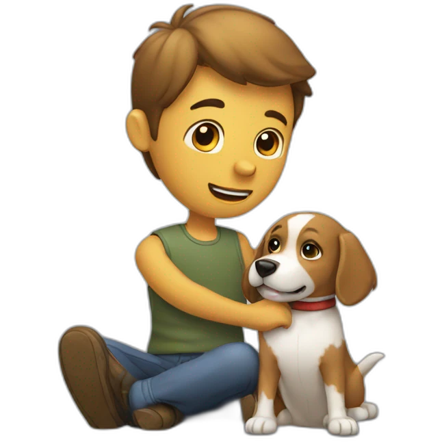 A man play with dog emoji