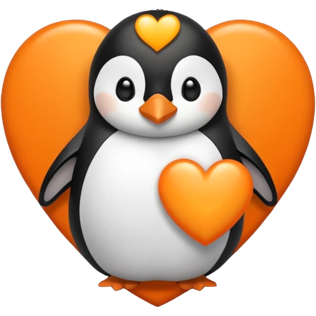 orange heart with a penguin in the centre emoji