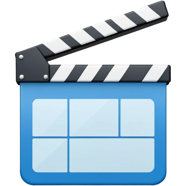 ultra simplified movie clapper with blue and white colors, two simple rectangles with a diagonal line emoji