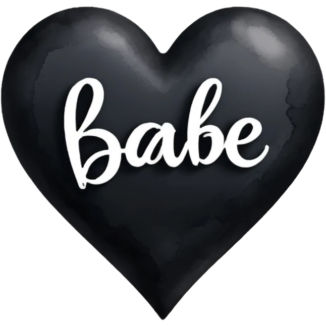 the word 'Babe' in white handwriting across a black heart, watercolor art style, high contrast emoji