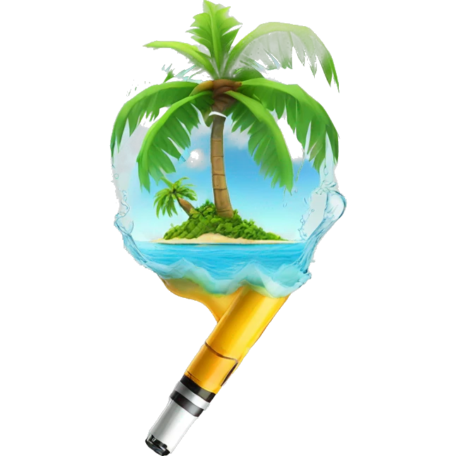 palm in island with disposable e-cigarette in water emoji