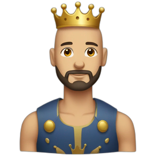  Man shaved head and beard with crown emoji