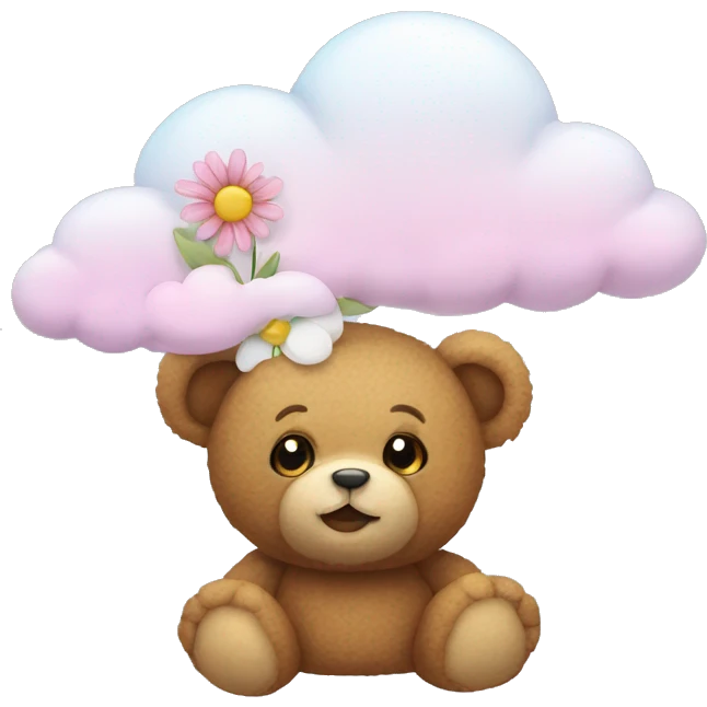 Teddy bear with flower on the ear on the cloud emoji
