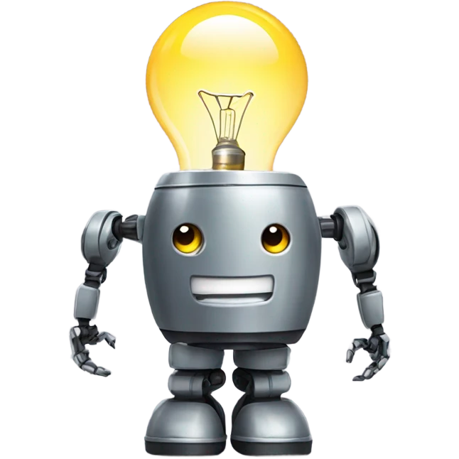 robot holds a light bulb emoji