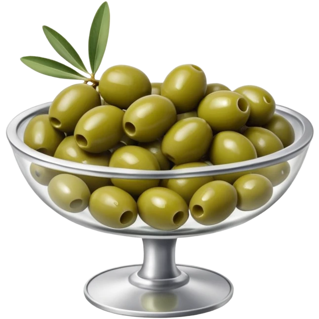 Silver cocktail dish filled with green olives  emoji