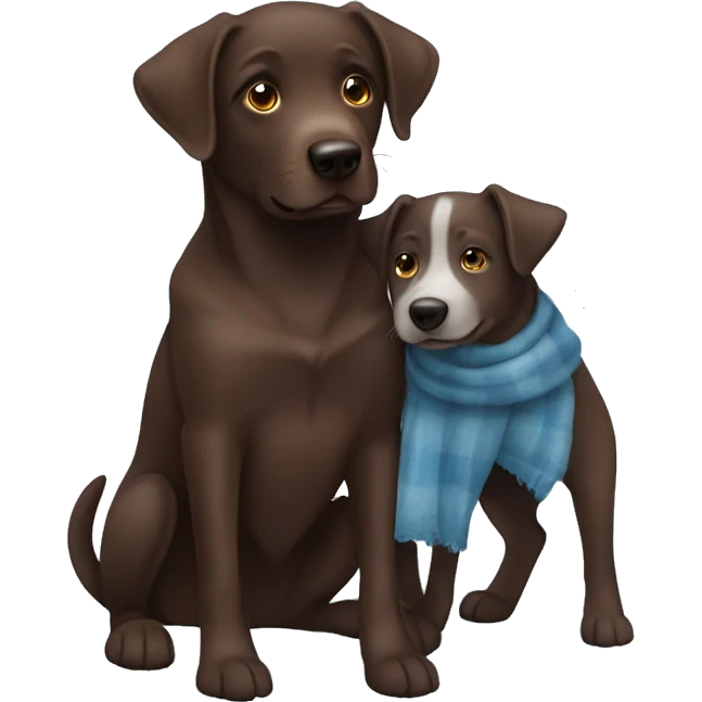 Chocolate Lab with Blue Heeler hugging each other  emoji