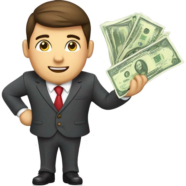 finance bro in suit holding money.  European ethnicity. full body including legs emoji