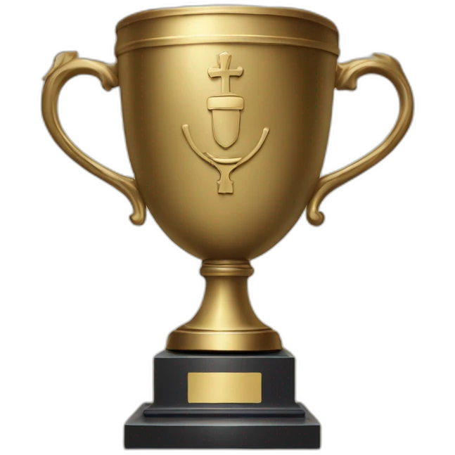 royal big empty Christian trophy for the winner with a cross on royal background emoji