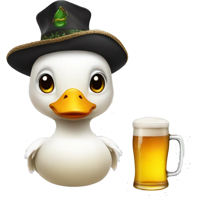 white duck in a hat with cat ears with beer emoji