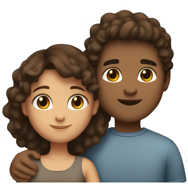 Small emoji mixed race couple brown hair brown eyes hugging hugging black and white emoji