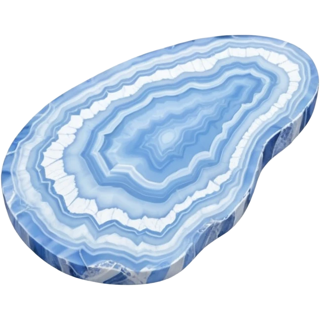 Polished blue lace agate gemstone with soft blue and white delicate patterns in layers emoji