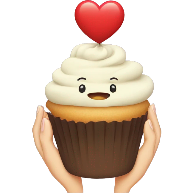 cupcake with hands shaping a hearts hand emoji emoji