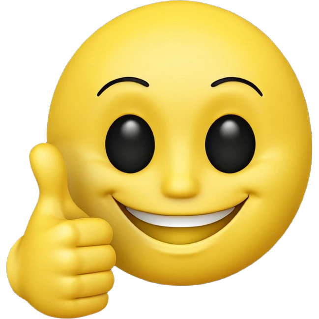 funny yellow smiley 3d face with thumbs up, uncanny emoji