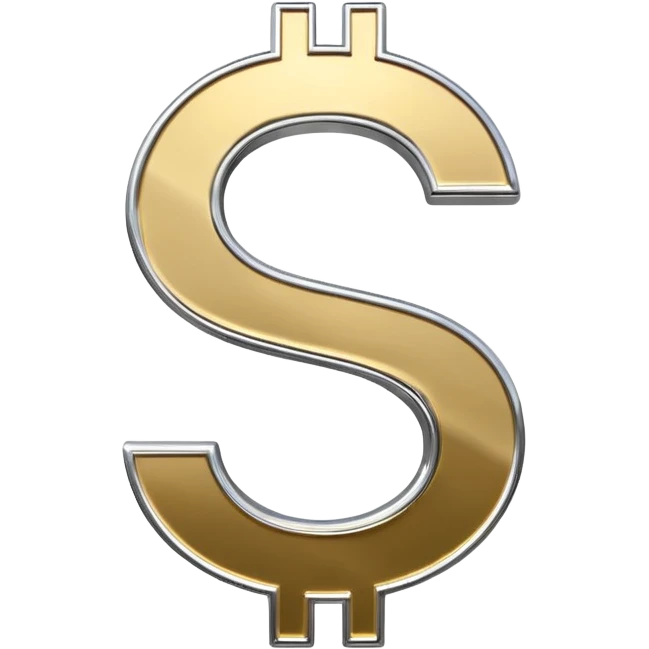 A double dollar sign emoji made of polished silver chrome, smooth metallic surface, glossy reflections, luxury swag vibe, minimal iOS emoji style, centered on white background emoji