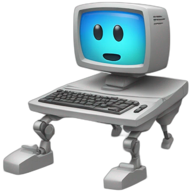 Anthropomorphic computer with arms and legs doing something random emoji