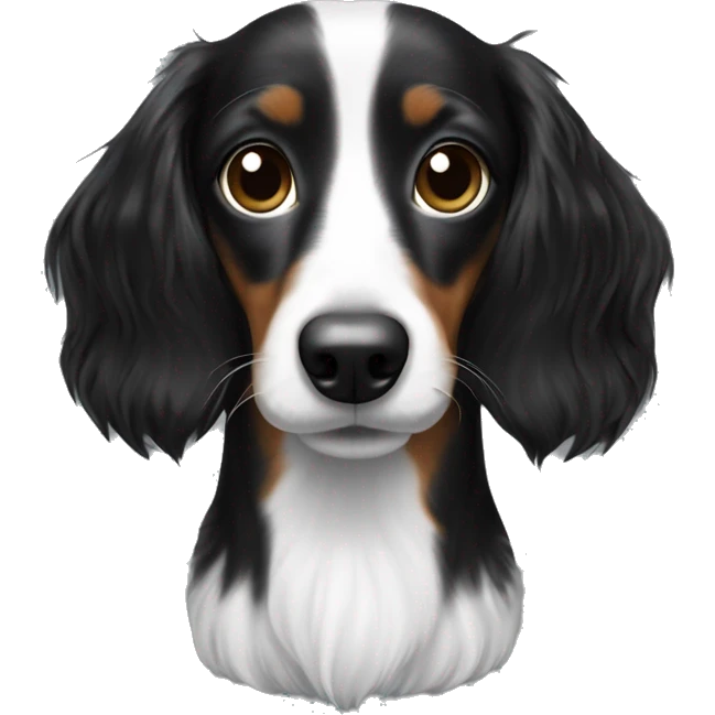 long haired black and white with mainly black only a bit of white on the chest and muzzle dachshund emoji