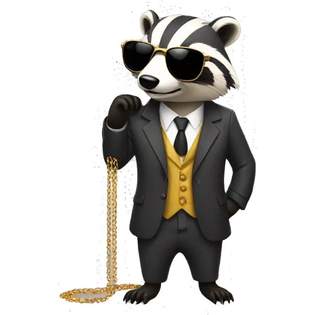 badger wearing a suit with shades with a golden solana chain emoji