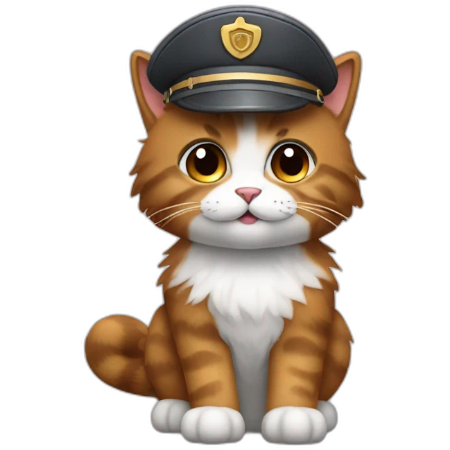 fluffy cat with brown and grey fur wearing a pilot hat emoji