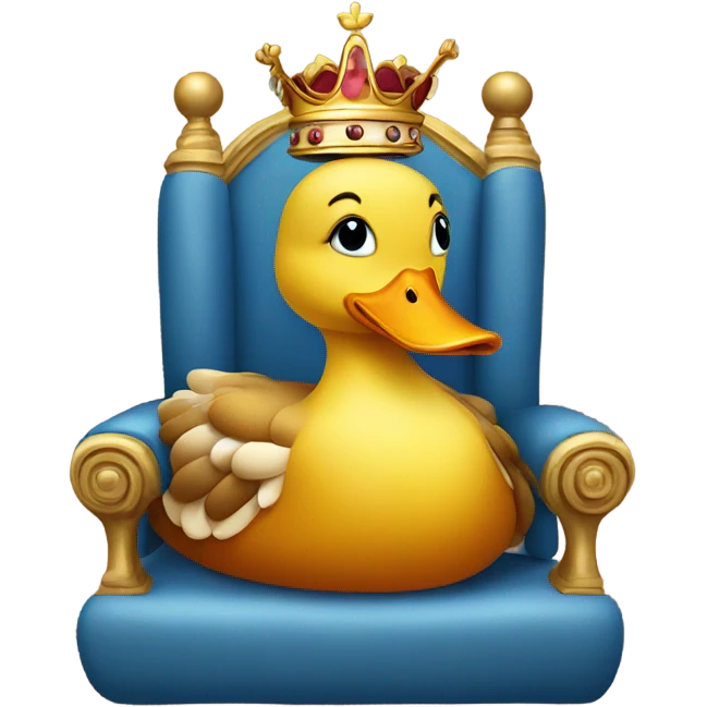 A duck wearing a crown sitting on a throne made of bread emoji