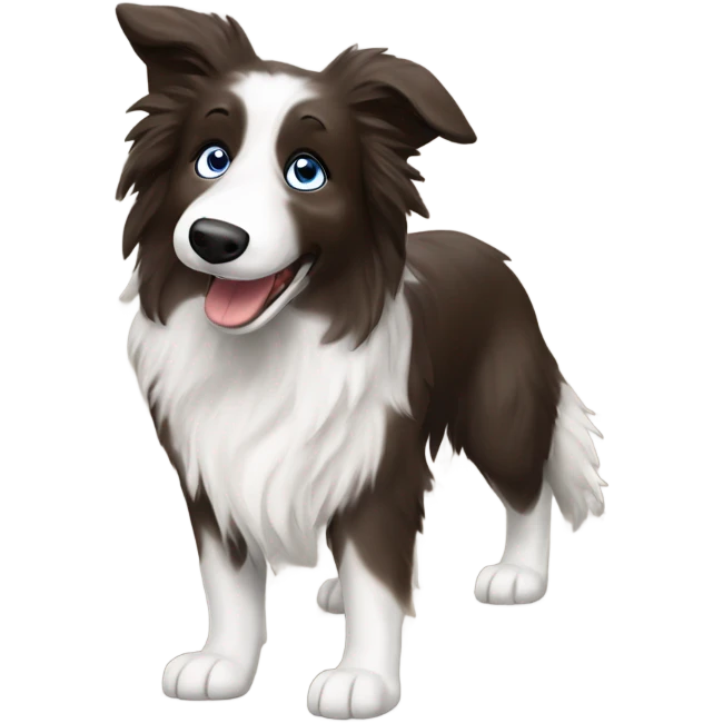 Create a border collie and bearded collie mix with one blue eye and one brown eye running and jumping emoji