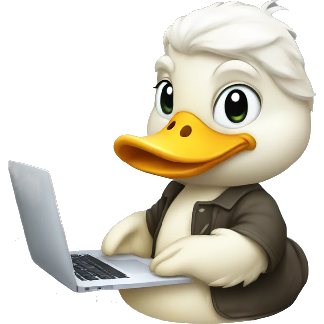 A cute, white developer duck using a MacBook emoji