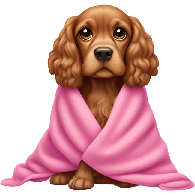 Cocker spaniel in a pink blanket emoji