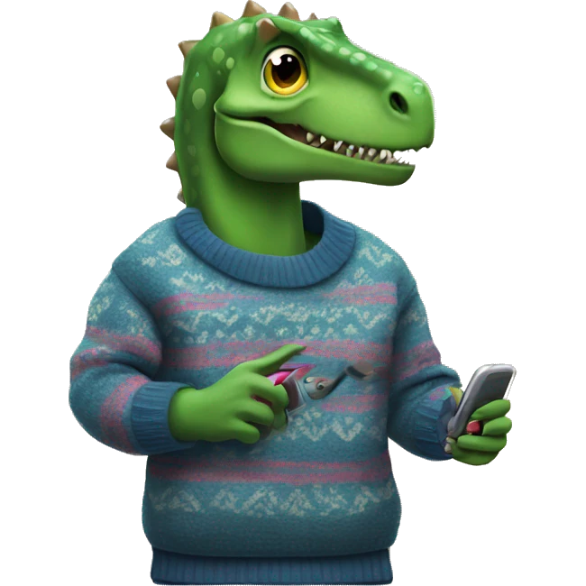 Dinosaur wearing a sweater with nails and a phone  emoji