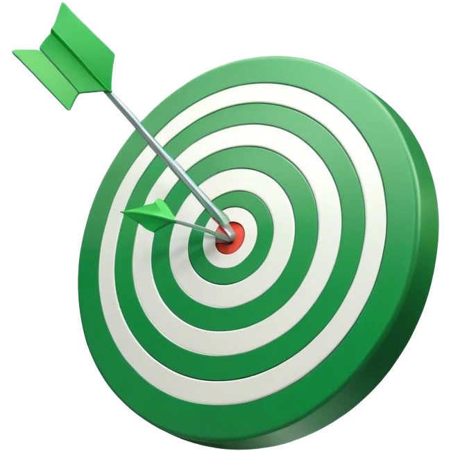 Cinematic Realistic green tilted target with a white arrow in the center  emoji