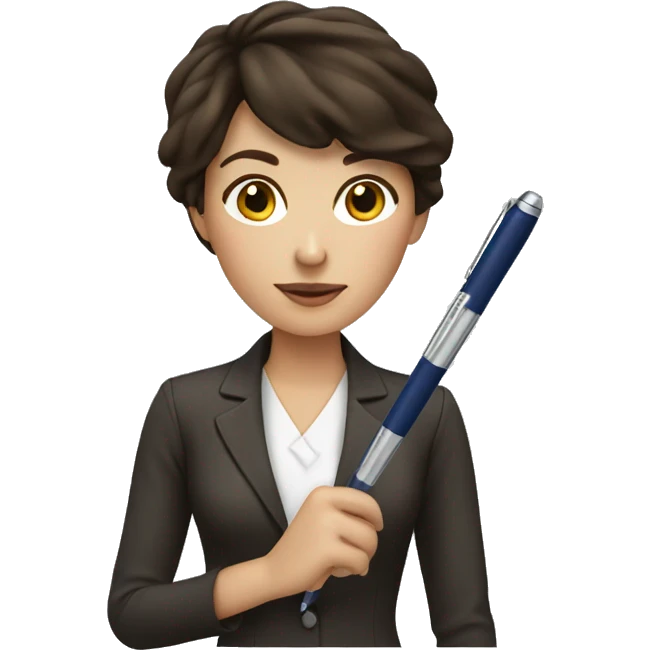Brunette woman holding a pen emoji