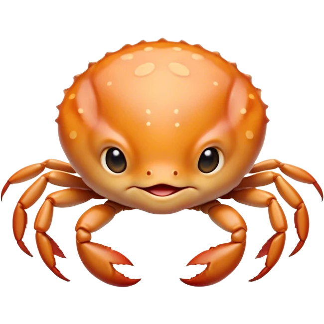 Cinematic Cute Baby Crab Portrait Emoji, Head tilted playfully and inquisitively, featuring an adorably small form with a delicately patterned carapace, round, sparkling eyes, and tiny, endearing pincers, Simplified yet irresistibly adorable features, highly detailed, glowing with a warm, friendly coastal glow, high shine, affectionate and lively, stylized with a touch of seaside whimsy, soft glowing outline, capturing the essence of a mischievous yet loving baby crab that seems as if it could pinch its way out of the screen into your arms! emoji