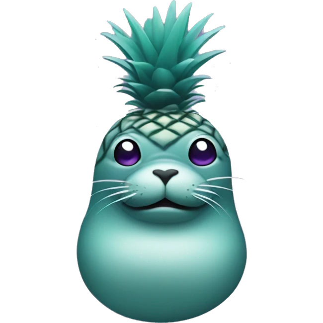 teal seal that is teal with a purple pineapple that is purple on its head emoji
