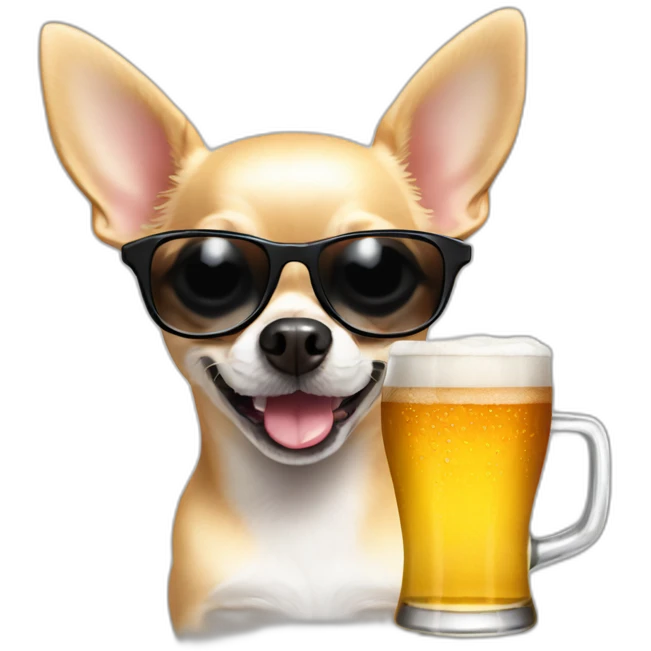 withe chihuahua with sunglasses taking a beer emoji